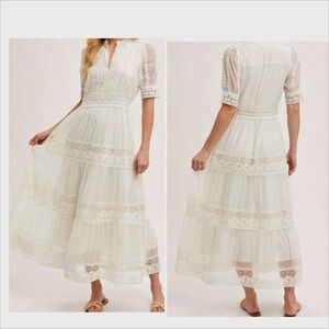 Bluivy romantic fairy femenine White Lace boho beach resort wear SZ M Maxi Dress